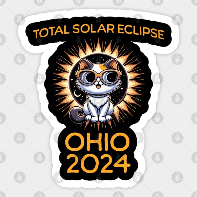 Funny Cat Sunglasses Total Solar Eclipse April 2024 Ohio Sticker by JoeStylistics